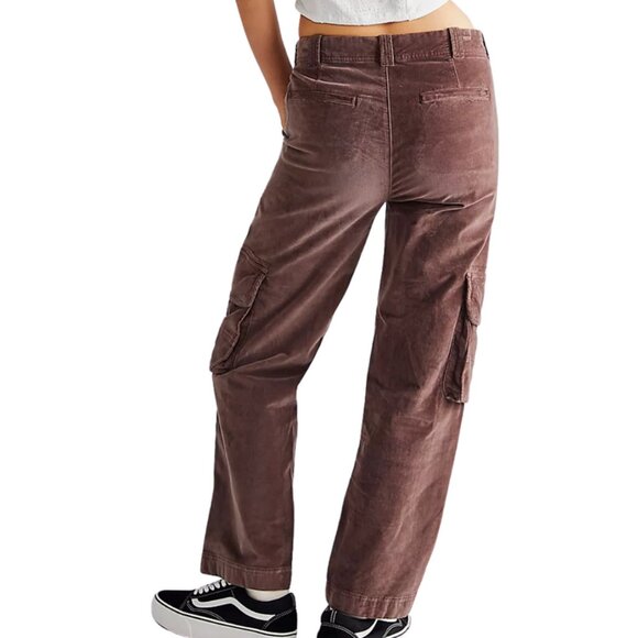 NEW Free People Hard Crushin' Plush Cargo Pants in Chocolate Merlot for women j - Picture 6 of 7